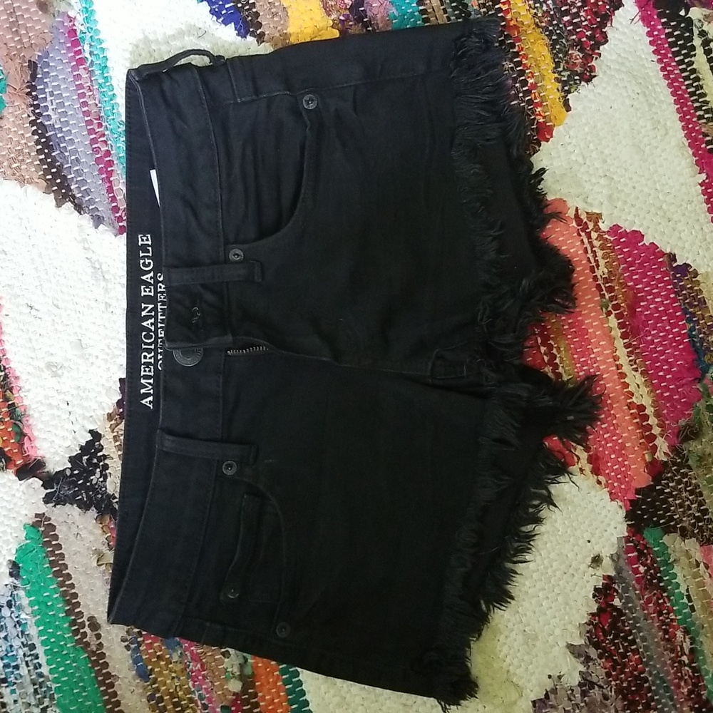 American Eagle black denim low rise shorts size 4